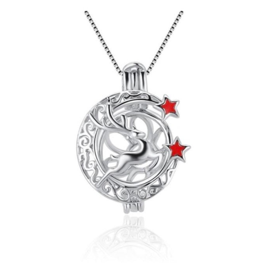 CH 10 - Leaping Reindeer Pearl cage pendant